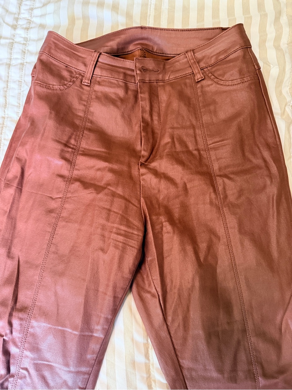 Faux Leather High-Waist Pants in Rust